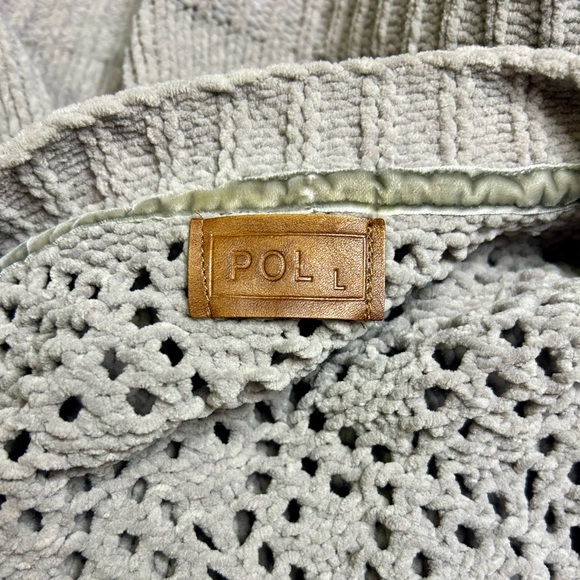 POL Taupe Gray Crochet Chenille Long Open Front Cardigan Size L - Picture 5 of 8